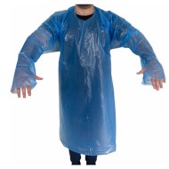 Πλαστική ποδιά με μανίκια μιας χρήσης 15 MICRON σε ατομική συσκευασία χρώμα μπλε