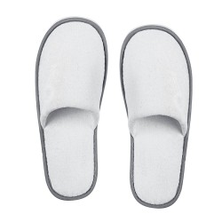 Κλειστές παντόφλες επισκέπτη Velour λευκές με γκρι λεπτομέρεια σόλα 4mm Antisleep σε κιβώτιο 100 τεμαχίων