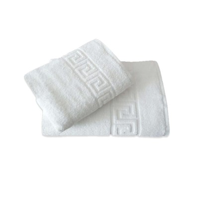 Πετσέτα λευκή προσώπου 100% βαμβάκι πενιέ 500gsm διαστάσεων 50x90cm με ανάγλυφο σχέδιο Μαίανδρος 