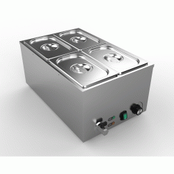 Μπαιν μαρί 1,2kW με 4 GN 1/4 βάθους 150mm, θερμοστάτη 85°C και διακόπτη on/0ff Μπαιν μαρί 1,2kW με 4 GN 1/4 βάθους 150mm, θερμοστάτη 85°C και διακόπτη on/0ff