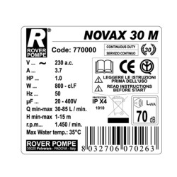 Αντλία μετάγγισης ανοξείδωτη με ισχύς κινητήρα 1ΗΡ ROVER POMPE NOVAX 30-M 