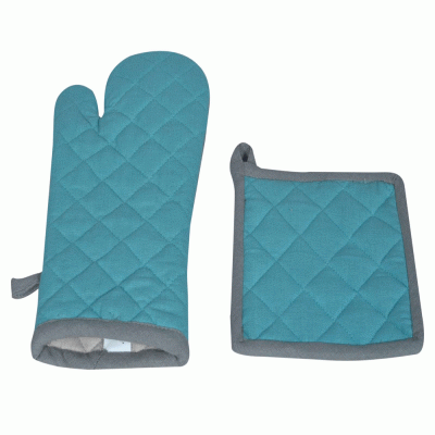 Σετ πιάστρα-γάντι σχέδιο Duo 100% βαμβάκι σε χρώμα μπλε aqua