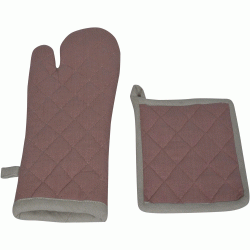 Σετ πιάστρα-γάντι σχέδιο Duo 100% βαμβάκι σε χρώμα καφέ