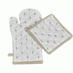 Σετ πιάστρα-γάντι σχέδιο Evelyn 100% βαμβάκι σε γκρι χρώμα