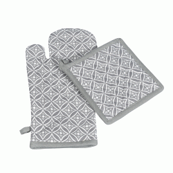 Σετ πιάστρα-γάντι σχέδιο Adele 100% βαμβάκι σε γκρι χρώμα