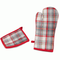 Σετ πιάστρα-γάντι σχέδιο 8166 100% βαμβάκι καρώ κόκκινο