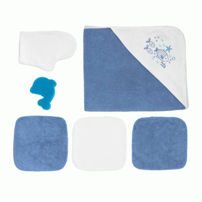 Σετ μπάνιου 6 τεμαχίων σχέδιο Βm374 85% βαμβάκι και 15% πολυεστέρας σε μπλε χρώμα