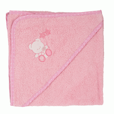 Πετσέτα με κουκούλα Bear διαστάσεων 75X75cm 100% cotton σε ροζ χρώμα