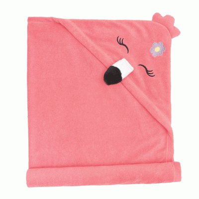 Πετσέτα με κουκούλα και κέντημα Flamingo διαστάσεων 90x70cm 85% cot+15% pol
