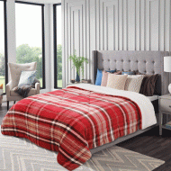 Κουβέρτα-πάπλωμα flannel με κάτω όψη sherpa Hector 100% pol. διαστάσεων 160x220cm σε χρώμα κόκκινο καρώ