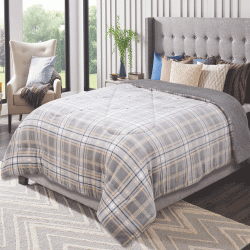 Κουβέρτα-πάπλωμα flannel με κάτω όψη sherpa Hector 100% pol. διαστάσεων 160x220cm σε χρώμα μπλε καρώ