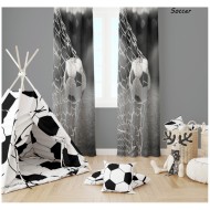 Κουρτίνα με κρίκους σχέδιο Soccer διαστάσεων 140Χ260 cm σε γκρι χρώμα