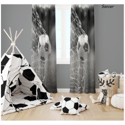 Κουρτίνα με κρίκους σχέδιο Soccer διαστάσεων 140Χ260 cm σε γκρι χρώμα