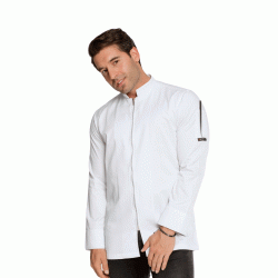 Σακάκι chef ZIP σε λευκή καμπαρντίνα Ολλανδίας 200gr σε fit γραμμή με inox φερμουάρ small