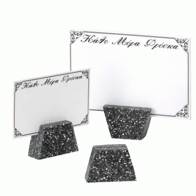 Γρανίτης τριγωνικό μπεζ Stand κάρτας χωρίς κάρτα σε συσκευασία 3τμχ σε μαύρο με λευκές κηλίδες