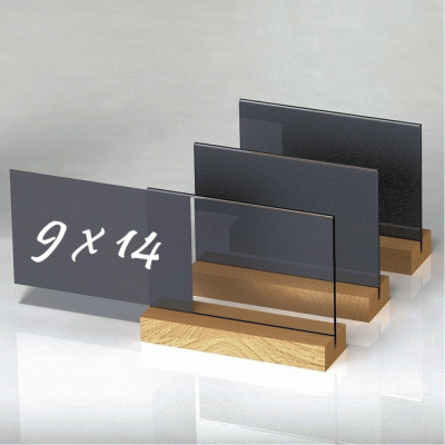 Κιτ σήμανσης "T" 3τμχ 9x14cm Plexiglass με μαύρη κάρτα με βάση οξιά 2 όψεων