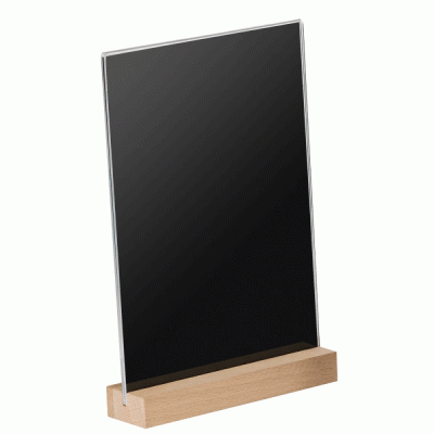 Εντυποθήκη Α5 15x21cm Plexiglass με μαύρη κάρτα και βάση μασίφ ξύλο