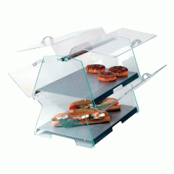 Μοντέρνα βιτρίνα 2 επιπέδων με ανακλεινόμενες πόρτες, ανοξείδωτη βάση & ράφι