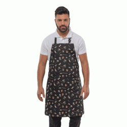 Ποδιά λαιμού Chef Grano διαστάσεων 67x85cm σε χρώμα μαύρο με σχέδια