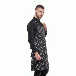 Ποδιά λαιμού Chef Mezzo διαστάσεων 67x85cm σε χρώμα μαύρο με σχέδια