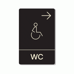 Πινακίδα ξενοδοχείου μαύρη για WC ΑΜΕΑ στα δεξιά HTA22 διαστάσεων 140mm X 90mm Πινακίδα ξενοδοχείου μαύρη για WC ΑΜΕΑ στα δεξιά HTA22 διαστάσεων 140mm X 90mm