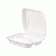 Σκεύος φαγητού από ζαχαροκάλαμο 3 θέσεων με ενσωματωμένο καπάκι διαστάσεων 23x20cm σε συσκευασία των 100 τεμαχίων