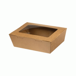 Σκεύος φαγητού Kraft χωρητικότητας 500ml με ενσωματωμένο καπάκι και μονό παράθυρο PET σε συσκευασία των 50 τεμαχίων