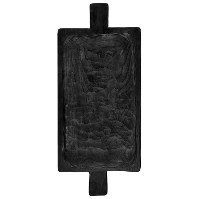 Ξύλινη μαύρη χειροποίητη ορθογώνια πιατέλα από ξύλο καστανιάς με δύο λαβές και γείσο 40x21cm ROZOS