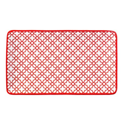 Πιατέλα ορθογώνια από πορσελάνη με κόκκινο σχέδιο 27x16cm σειρά KROZ της LUKANDA