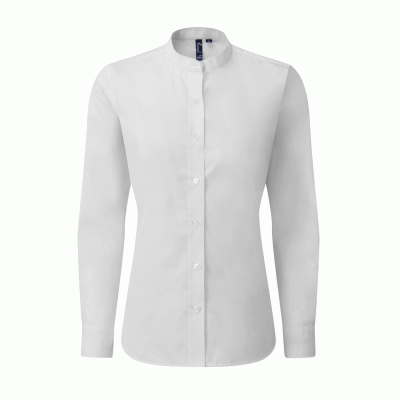 Γυναικείο μακρυμάνικο πουκάμισο με γιακά "μάο" PR358 'GRANDAD' χρώμα λευκό νούμερο large