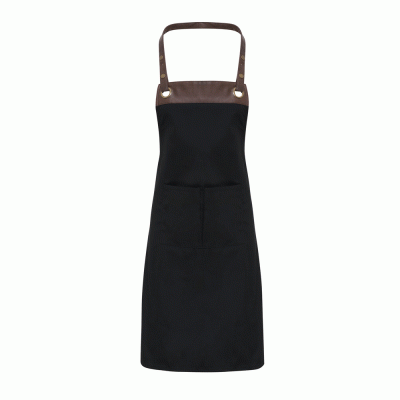 Ποδιά PR123 'ESPRESSO' ολόσωμη με τσέπη σε χρώμα μαύρο με καφέ