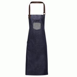 Κερωμένη ολόσωμη ποδιά με δερματίνη σε χρώμα μπλε τζιν