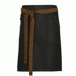 Κερωμένη ποδιά μέσης μαύρο τζιν με καφέ κορδόνι 100% βαμβάκι Denim με ακρυλική επίστρωση