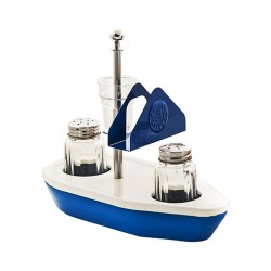 Εντυπωσιακό σετ αλατοπίπερο καραβάκι μπλε με λευκό ιδανικό για ψαροταβέρνες και παραθαλάσσιους χώρους εστίασης ανοξείδωτο METANO