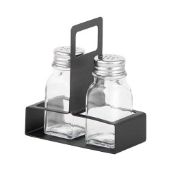 Αλατοπίπερο No2 μαύρο χρώμα σε γραμμικό σχέδιο με δύο γυάλινα φιαλίδια ανοξείδωτο 18/10 METANO