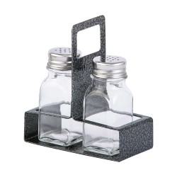 Αλατοπίπερο No2 σφυρήλατο ασημί σε γραμμικό σχέδιο με δύο γυάλινα φιαλίδια ανοξείδωτο 18/10 METANO