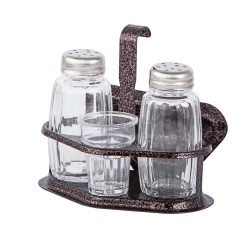 Σετ αλατοπίπερο σφυρήλατο καφέ No4 σε κλασσική γραμμή με τρία δοχεία και θήκη χαρτοπετσέτας ανοξείδωτο 18/0