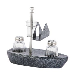 Σφυρήλατο ασημί σετ αλατοπίπερο καραβάκι ιδανικό για ψαροταβέρνες και παραθαλάσσιους χώρους εστίασης ανοξείδωτο METANO