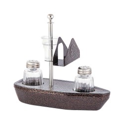 Σφυρήλατο καφέ σετ αλατοπίπερο καραβάκι ιδανικό για ψαροταβέρνες και παραθαλάσσιους χώρους εστίασης ανοξείδωτο METANO