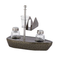 Σφυρήλατο χρυσό σετ αλατοπίπερο καραβάκι ιδανικό για ψαροταβέρνες και παραθαλάσσιους χώρους εστίασης ανοξείδωτο METANO