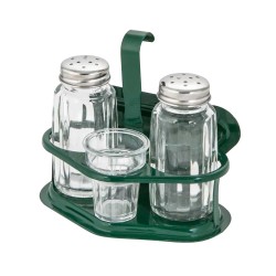 Σετ αλατοπίπερο χρώμα κυπαρισσί No4 σε κλασσική γραμμή με τρία δοχεία και θήκη χαρτοπετσέτας ανοξείδωτο 18/0