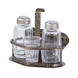 Σετ αλατοπίπερο σφυρήλατο χρυσό No4 σε κλασσική γραμμή με τρία δοχεία και θήκη χαρτοπετσέτας ανοξείδωτο 18/0