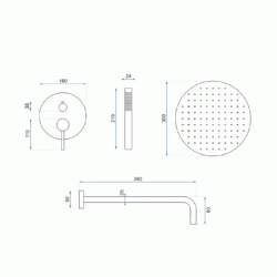 Lungo ντουζιέρας εντοιχισμού με στρόγγυλη κεφαλή διαμέτρου 30cm