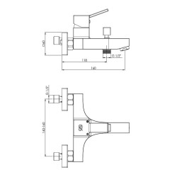 Μπαταρία λουτρού Tulio σε μοντέρνα τετραγωνισμένη γραμμή επίτοιχα MBB135 GPD