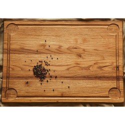 Πλατό ορθογώνιο από ξύλο καστανιάς με λούκι & 2 θέσεις για σως 45x30cm ROZOS