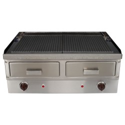 Πλατώ ψησίματος επαγγελματικό 400V με δύο ραβδωτές πλάκες και συρτάρι θερμοθάλαμο 3200W M&M PROFESSIONAL