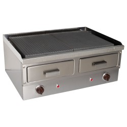 Πλατώ ψησίματος επαγγελματικό 400V με δύο ραβδωτές πλάκες και συρτάρι θερμοθάλαμο 3200W M&M PROFESSIONAL