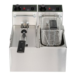 Ανοξείδωτη διπλή επαγγελματική φριτέζα με αποσπώμενο κάδο και θερμικό ασφαλείας 4+4Lt ελληνικής κατασκευής 2500W M&M PROFESSIONAL