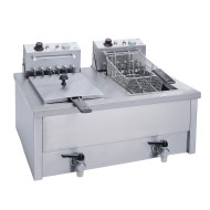 Διπλή επαγγελματική φριτέζα ανοξείδωτη με βρύση εξαγωγής λαδιού 10Lt + 10Lt ελληνικής κατασκευής 5100W M&M PROFESSIONAL