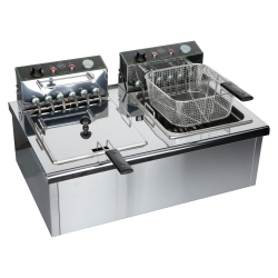 Διπλή επαγγελματική φριτέζα ανοξείδωτη με θερμικό ασφαλείας 12Lt + 12Lt ελληνικής κατασκευής 6000W M&M PROFESSIONAL